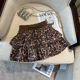 American Leopard Print Fluffy Skirts Y2K High Waist Ruffles Mini Skirts Sweet Preppy All Match A Line Skirt
